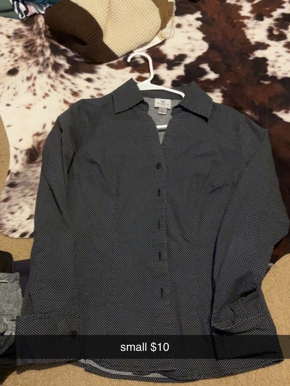 Womens Navy Microdot Button-Up Shirt - Small